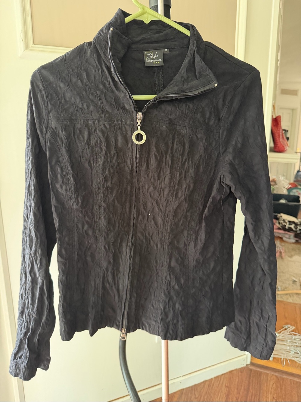 CoVelo Black Textured Zip Jacket Size 8